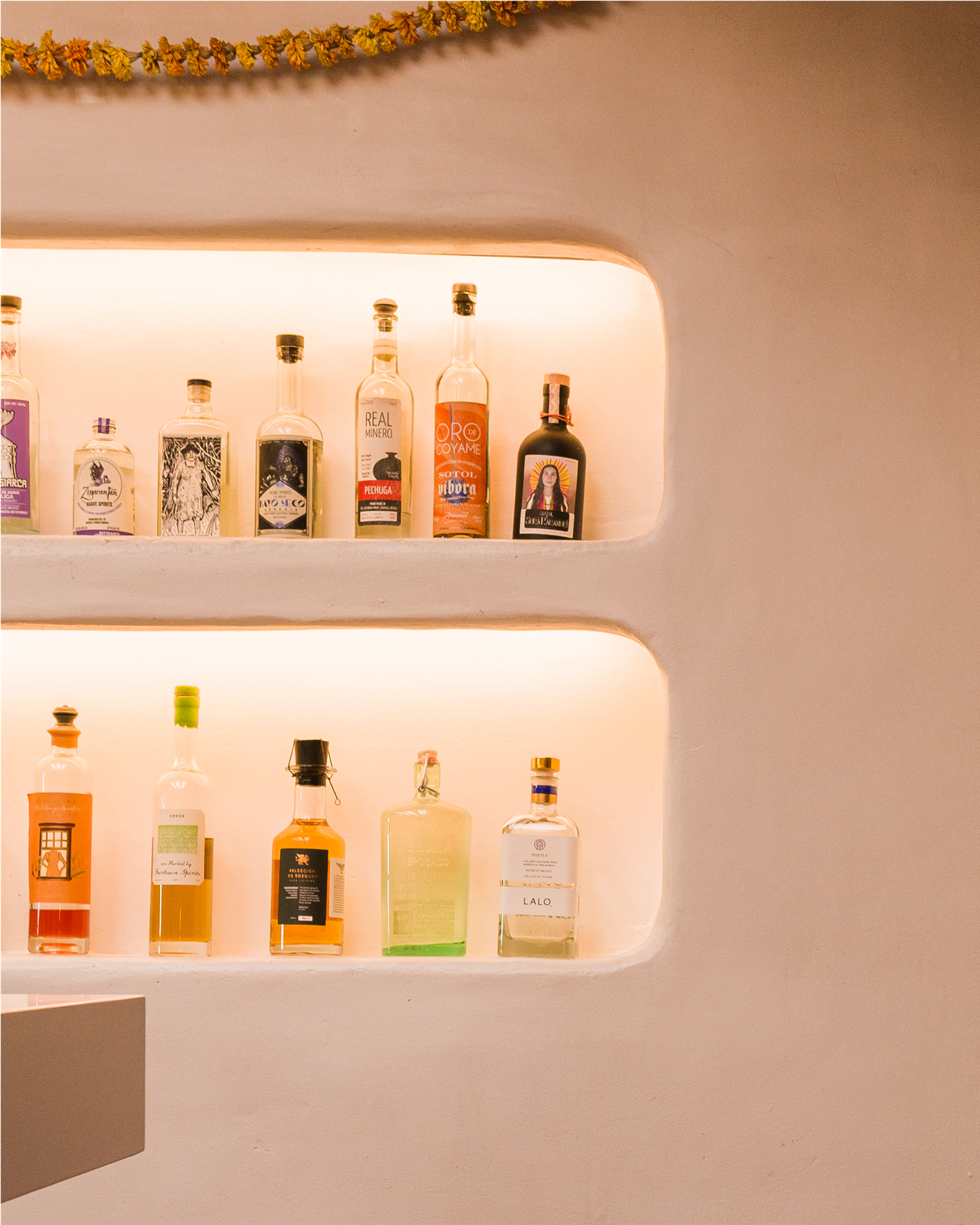 bottles on shelving