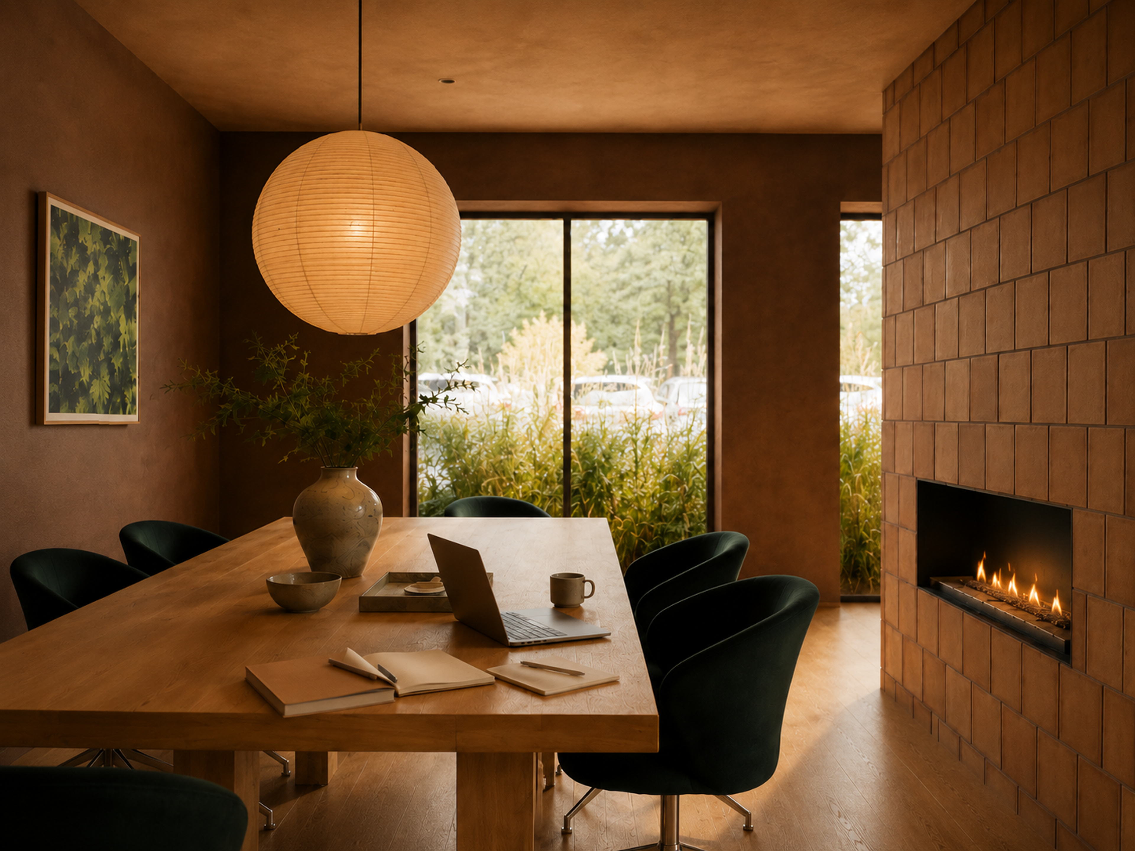 workspace in the fireplace lounge