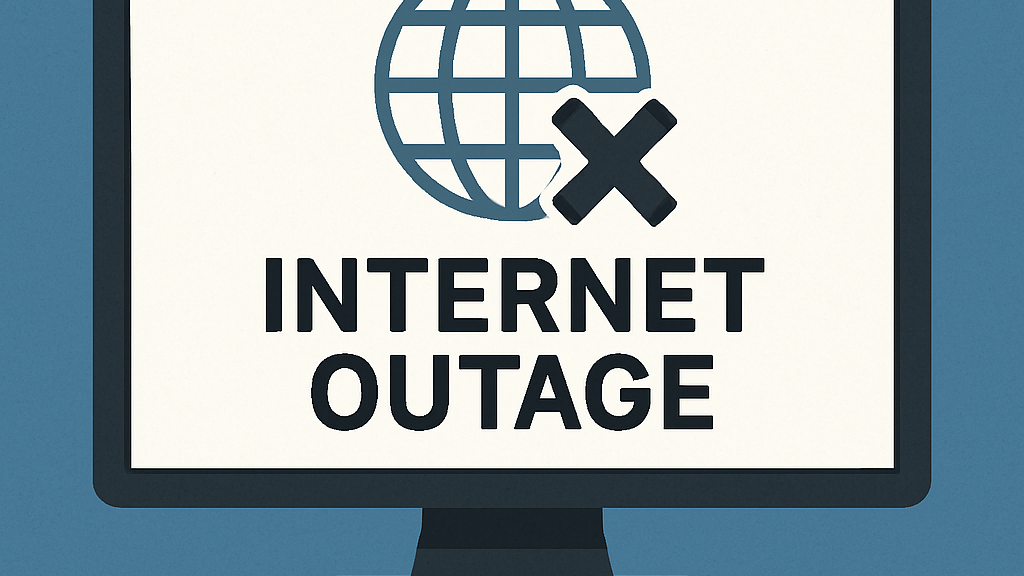 an illustration of a computer screen that says internet outage