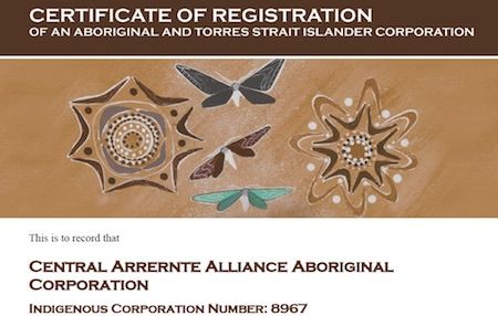p2605 Central Arrernte Alliance Certificate 450