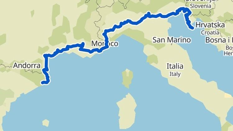 a map of the Eurovelo 8 segment I cycled