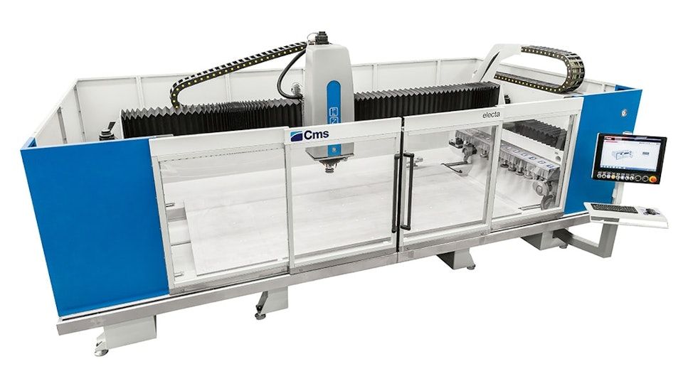 The CMS Electa combines a large working area, rapid axis movement and up to four-axis glass machining within a compact integrated structure.