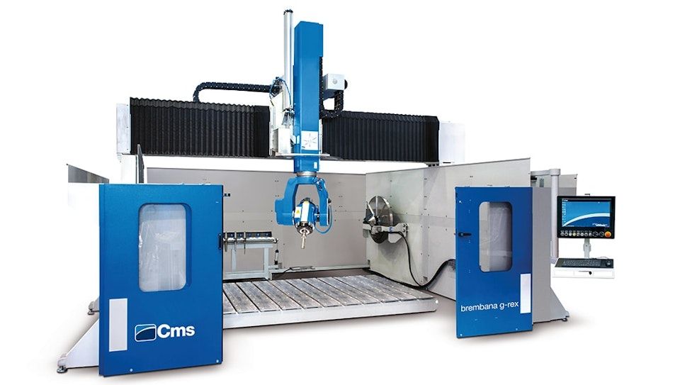 CMS Brembana G-Rex 5/6-axis CNC stone and masonry machining centre for cutting, milling and sculpting thick stone blocks.