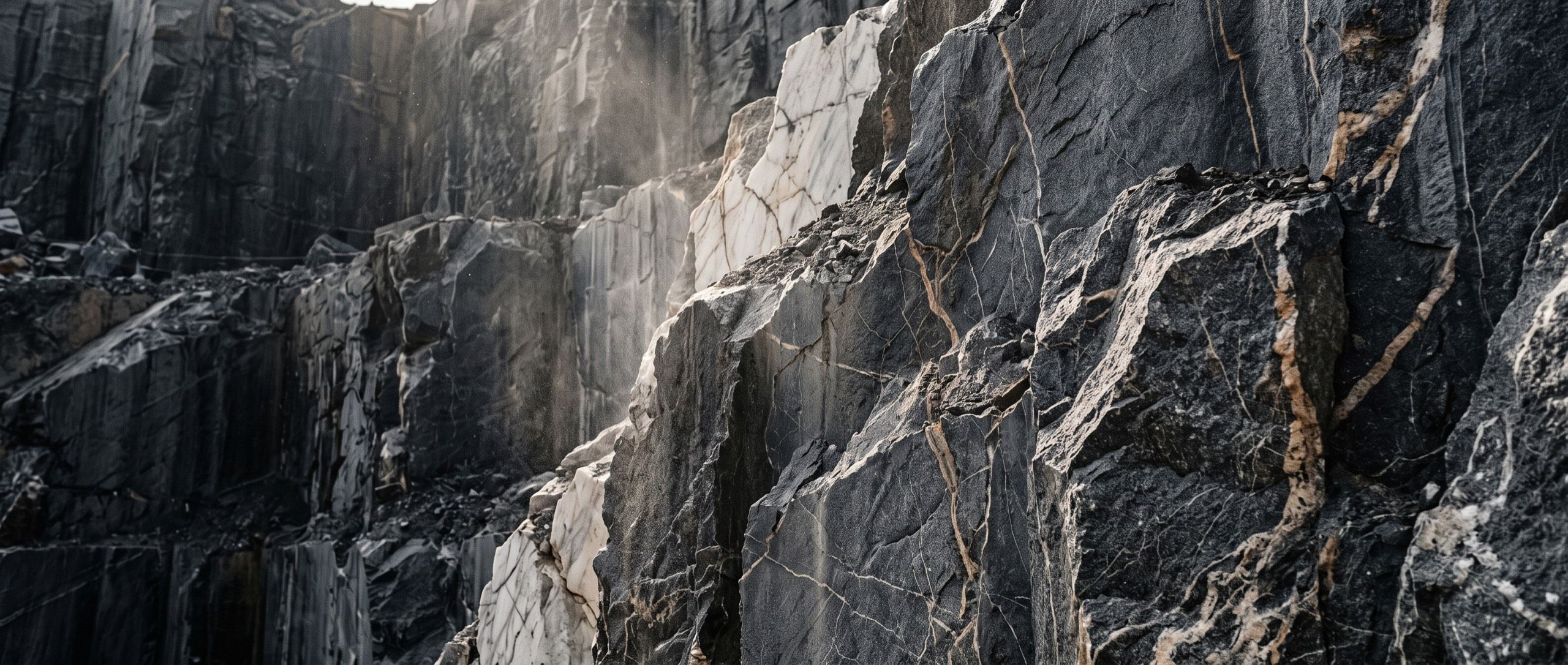 Natural stone quarry face with marble veining
