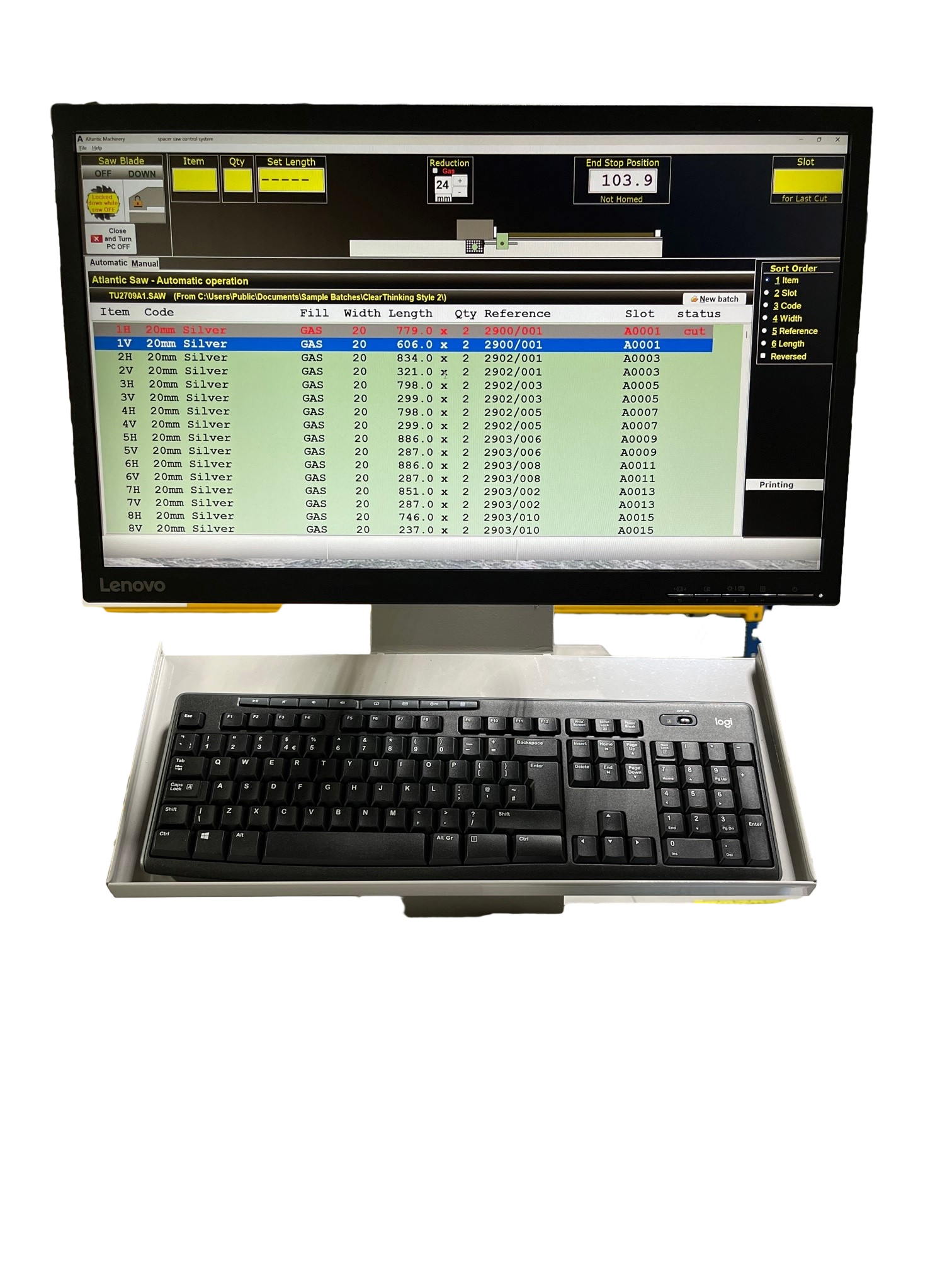 Computer screen from the saw 