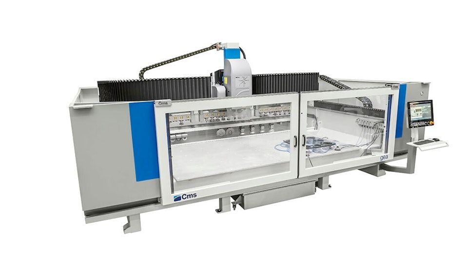 CMS GEA 3- or 4-axis horizontal CNC machining centre for drilling, milling, grinding, polishing and cutting glass.