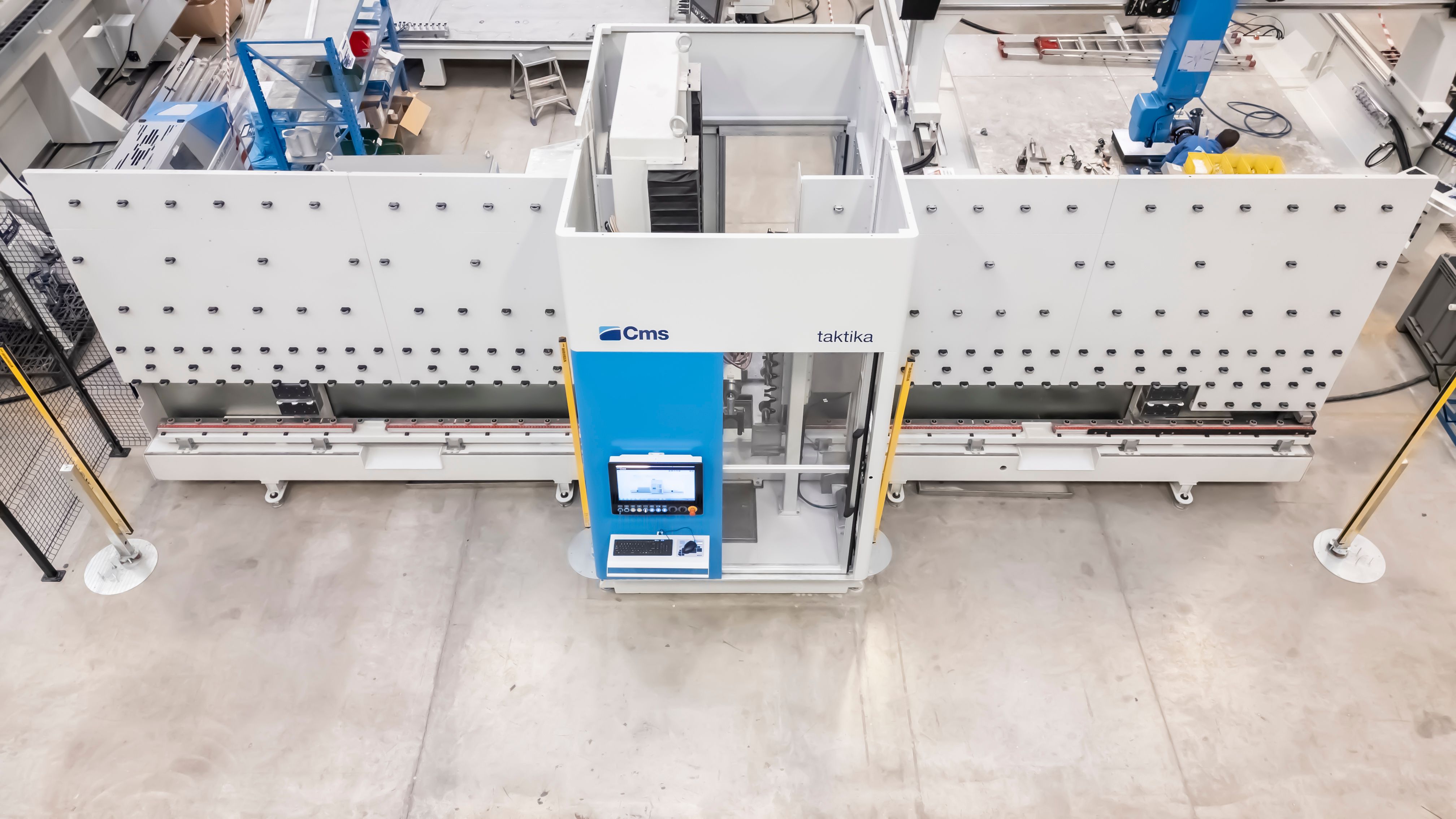 CMS Taktika compact vertical glass machining centre for drilling, milling, grinding and polishing flat glass.