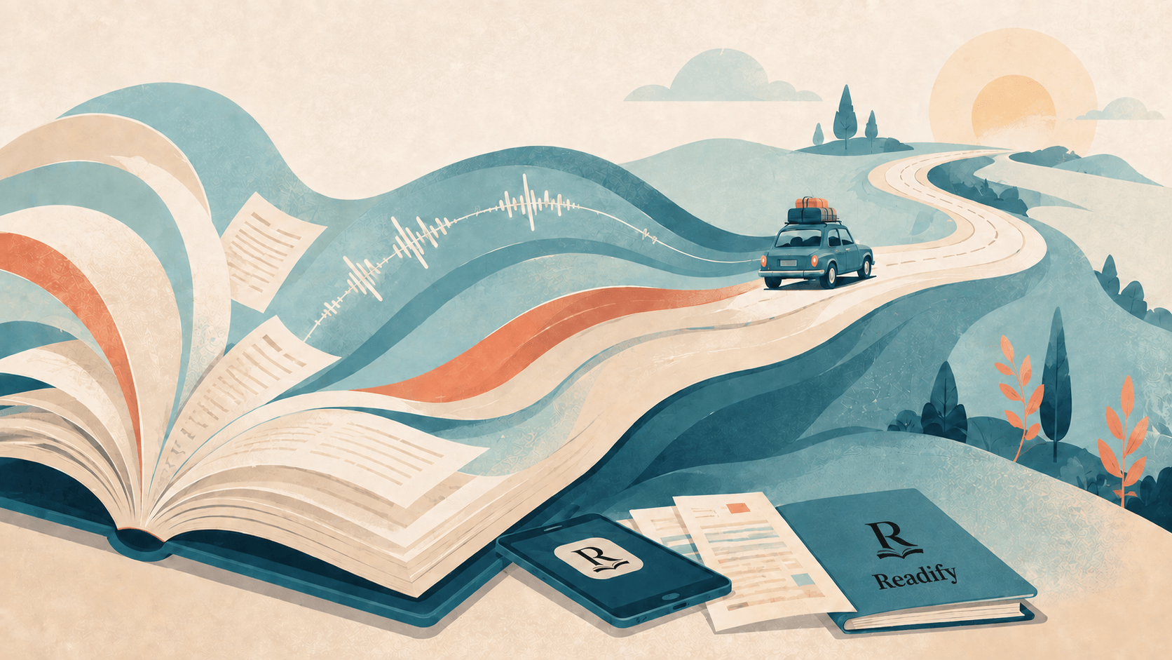 Readify adds eligible ebooks and documents to a personal road-trip listening queue