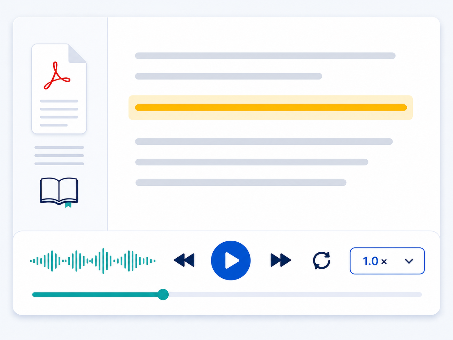 Bible PDF to audio reader with highlighted text and playback controls