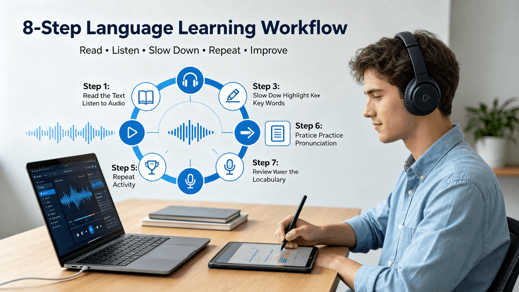 Read and listen language-learning workflow