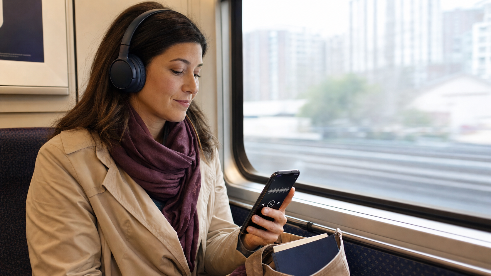 Busy reader listening to a Bible audiobook during a daily commute