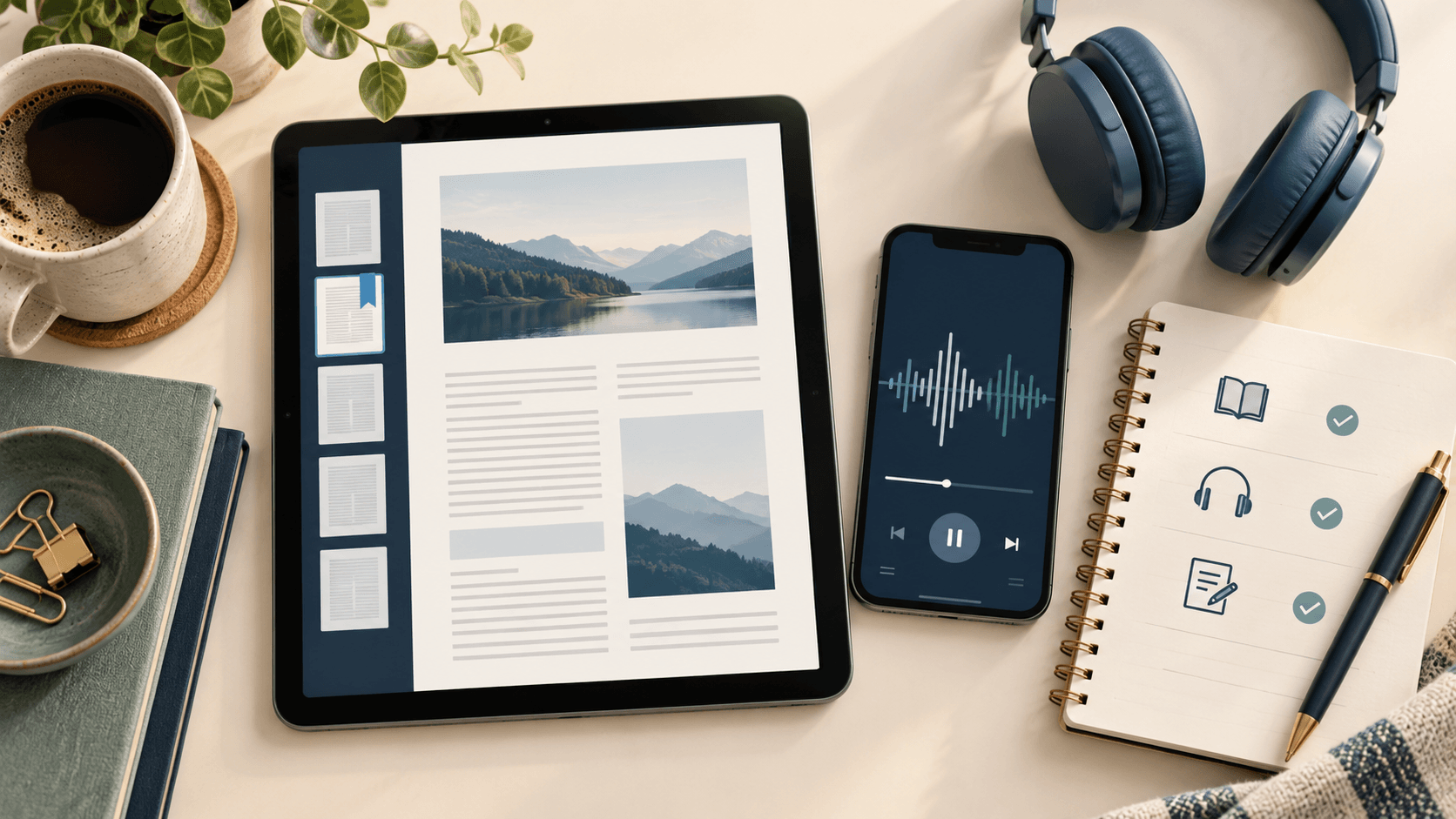 Reader bookmarking, annotating, and listening through a long personal document