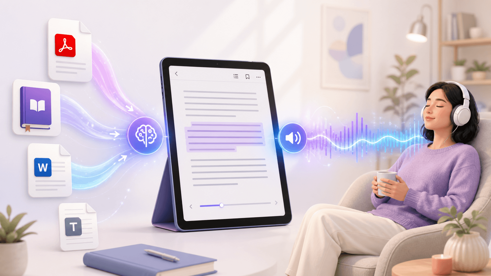 Reading app with text to speech for personal PDF and EPUB files