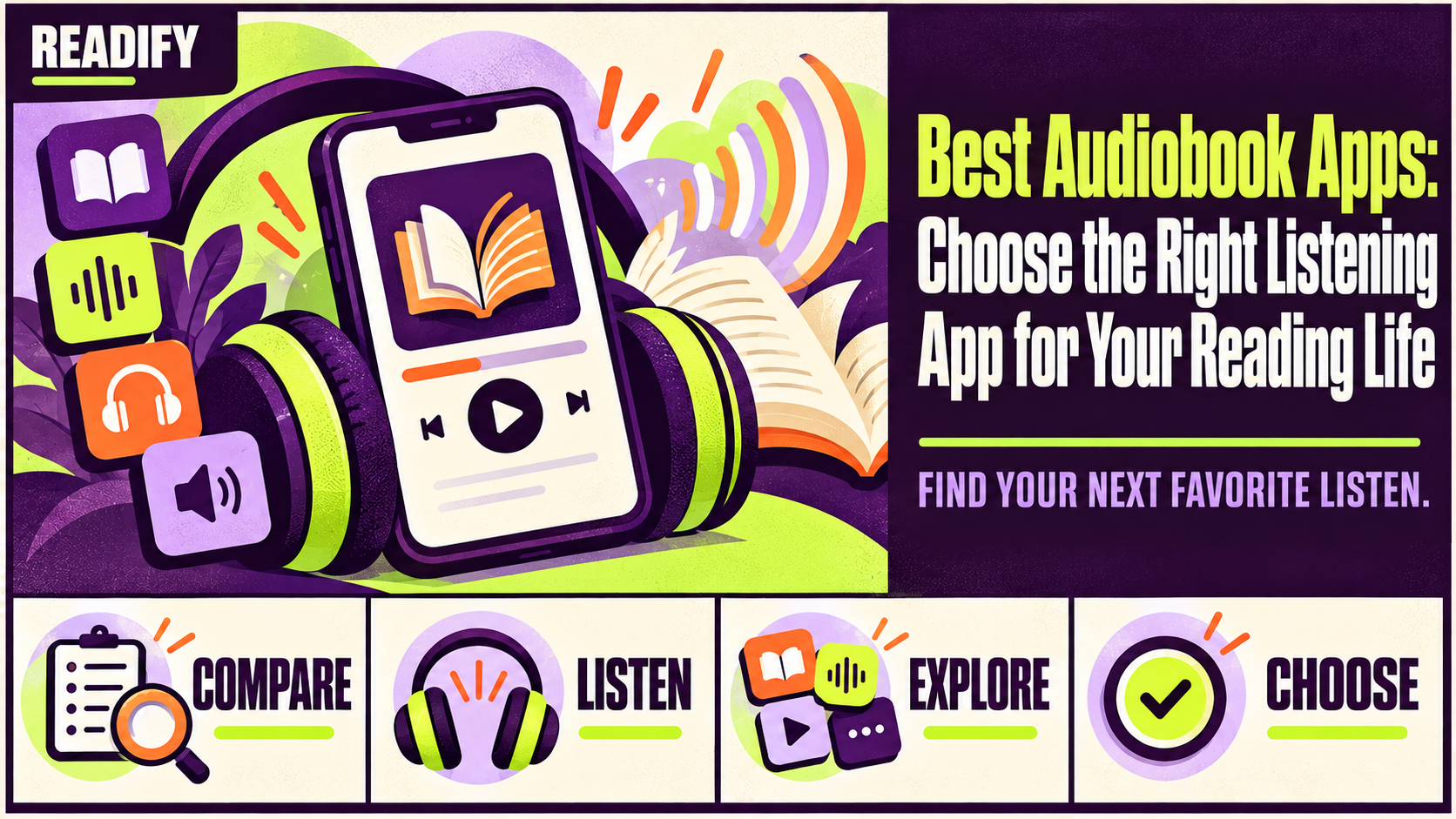 Woman comparing best audiobook apps with Readify document audio and app fit dashboard