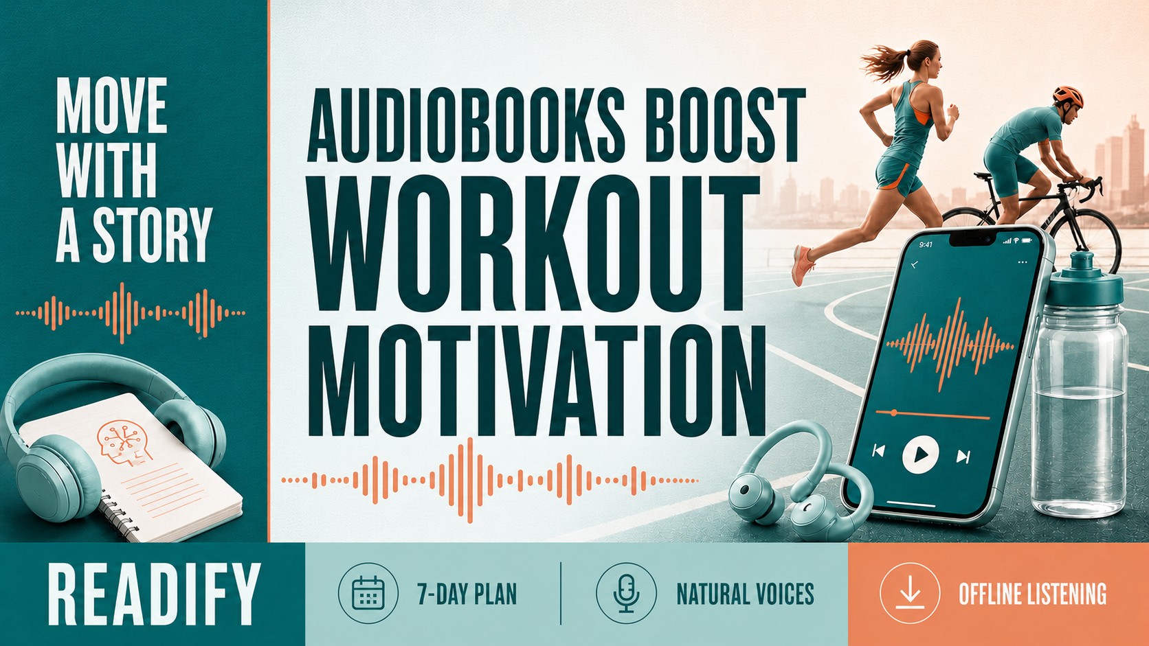 Person listening to an audiobook with open-ear headphones during a stationary bike workout