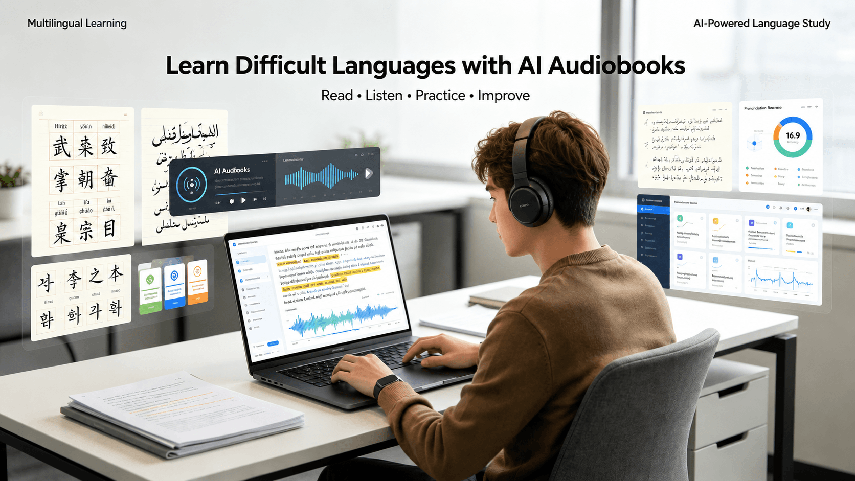 Learning difficult languages with an AI audiobook
