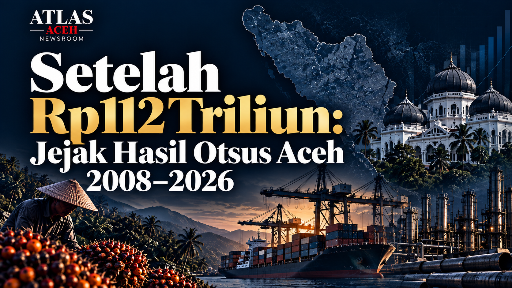 Ilustrasi Atlas Aceh Intelligence Brief tentang audit Rp112,62 triliun Dana Otsus Aceh, aset produktif, PAD dan kemandirian fiskal