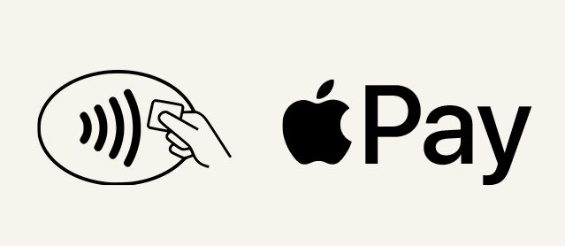 Illustrasjon av trådlaussymbol og Apple pay sin logo