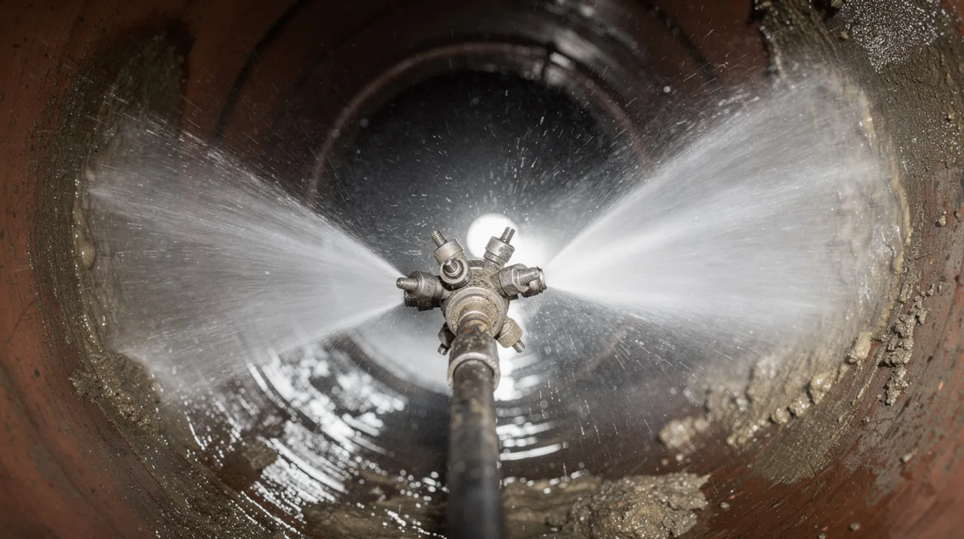 Pressure cleaning a sewer pipe