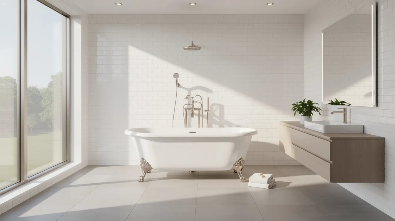 The image depicts a bright, modern bathroom featuring a beautifully restored white bathtub that showcases a long-lasting finish, along with updated fixtures that enhance the overall aesthetic of the space. This inviting environment highlights the benefits of bathtub refinishing, creating a cost-effective solution for achieving a brand new look without the need for replacement.