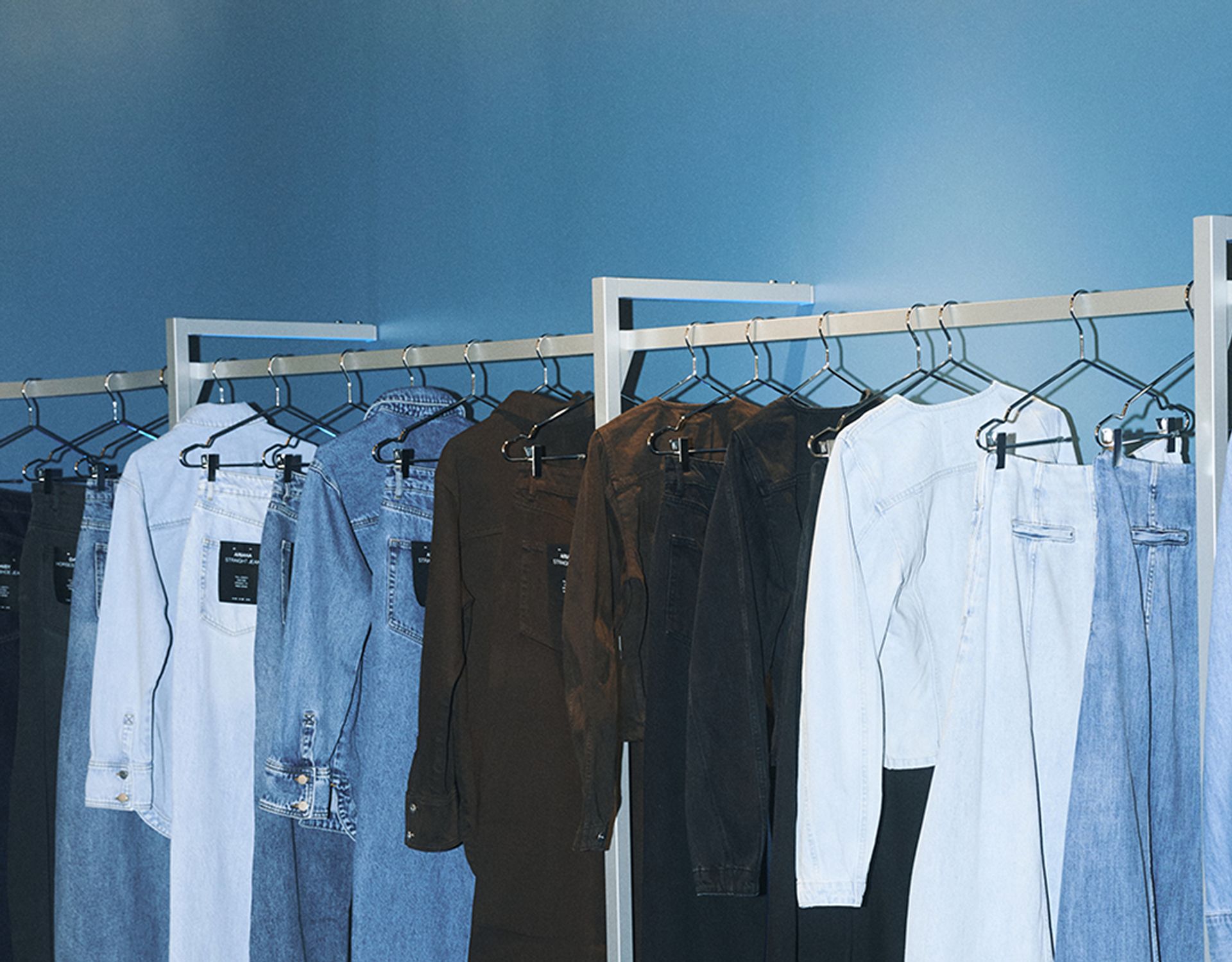 Rack of denim clothes