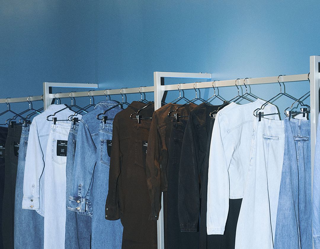 Rack of denim clothes