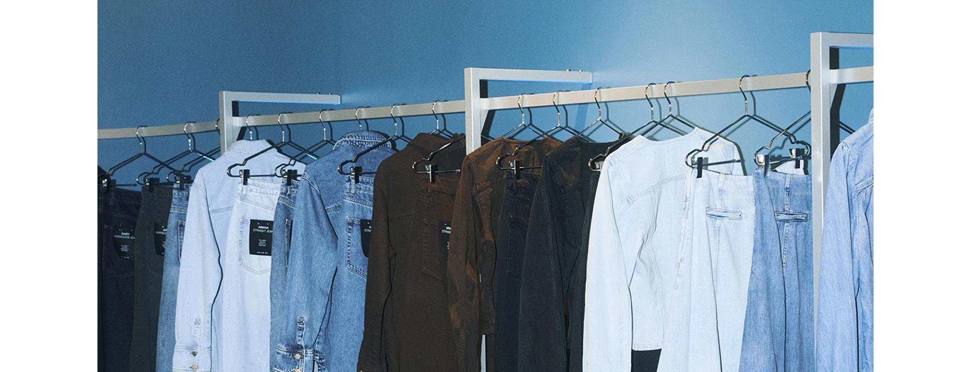 Rack of denim clothes