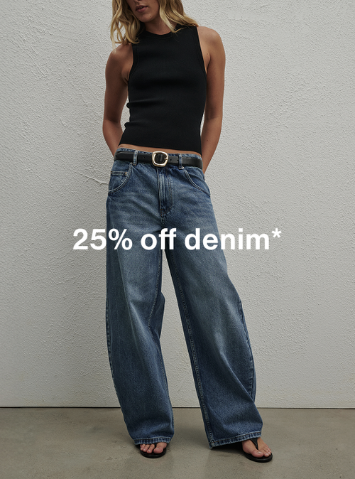 Woman in jeans with promo message