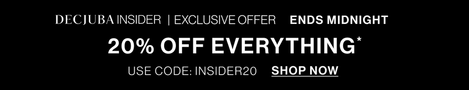 IN STORE & ONLINE 20% OFF EVERYTHING TOP BANNER