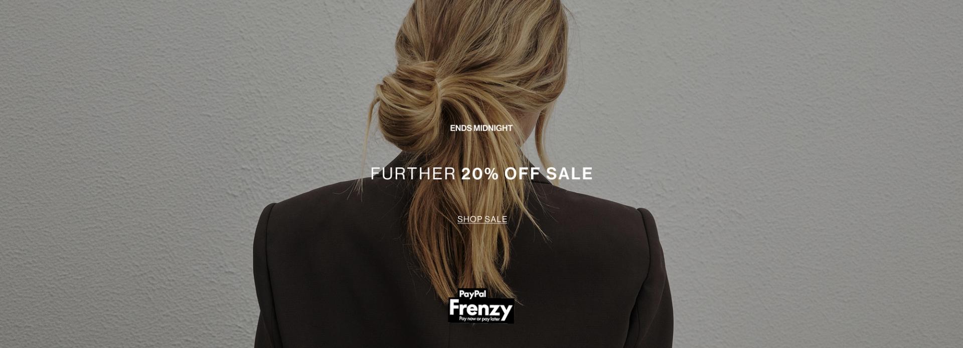 Image of the back of a woman. Text reads 'further 20% off sale'
