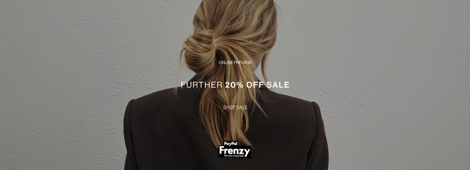 Image of the back of a woman. Text reads 'further 20% off sale'