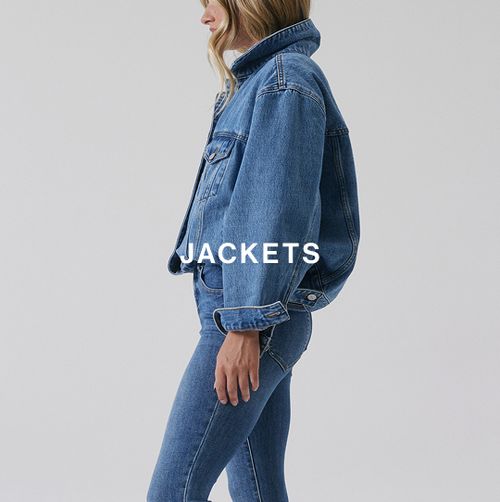 Model in a blue denim jacket, side profile – Jackets category.