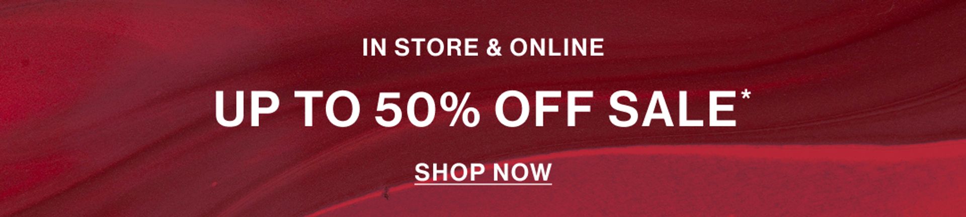Red graphic banner that reads 'up to 50% off sale'