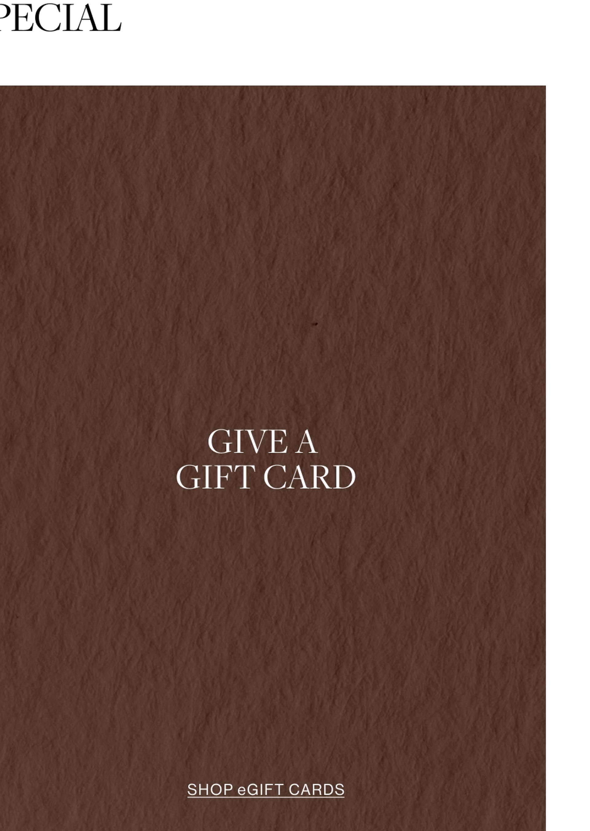 Graphic textured brown image with text overlay: "GIVE A GIFT CARD"