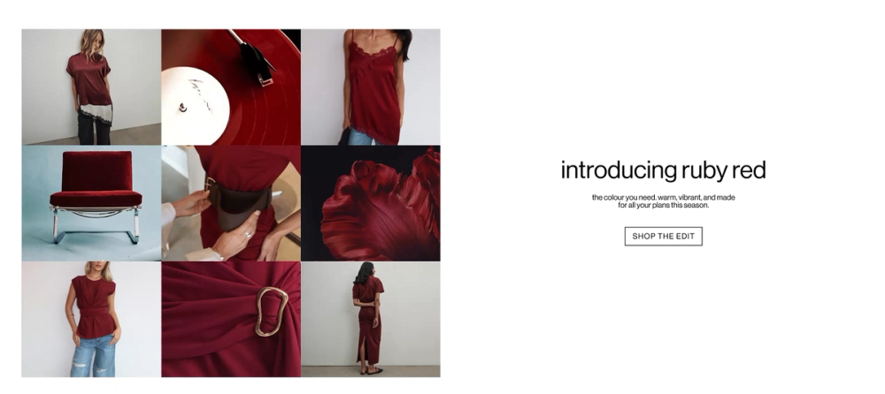 Grid of images in ruby red colour 
