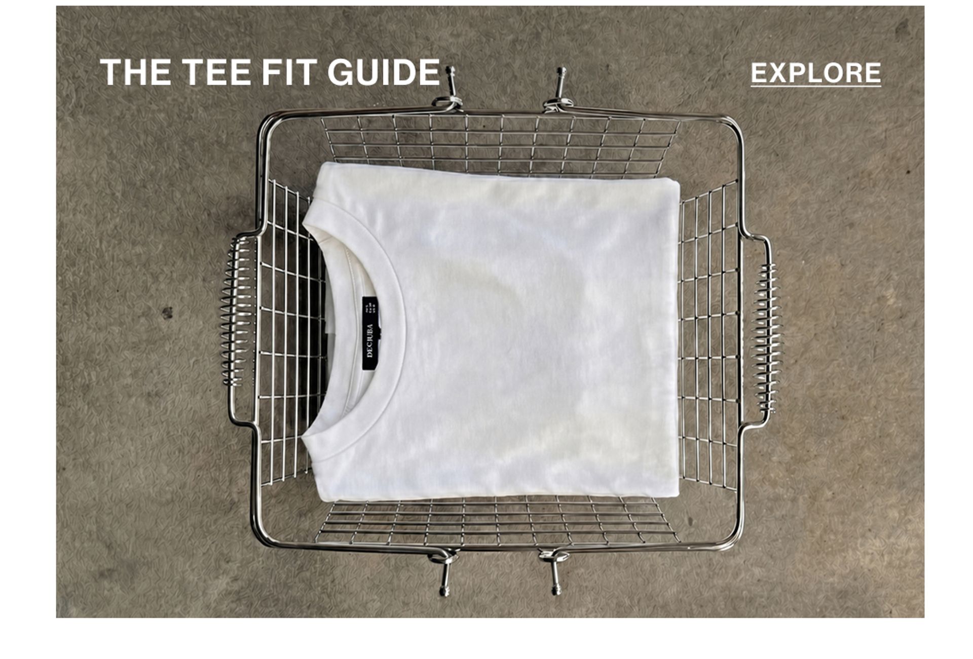 An image of a folded white tee in a chrome basket with text overlay" "THE TEE GUIDE"