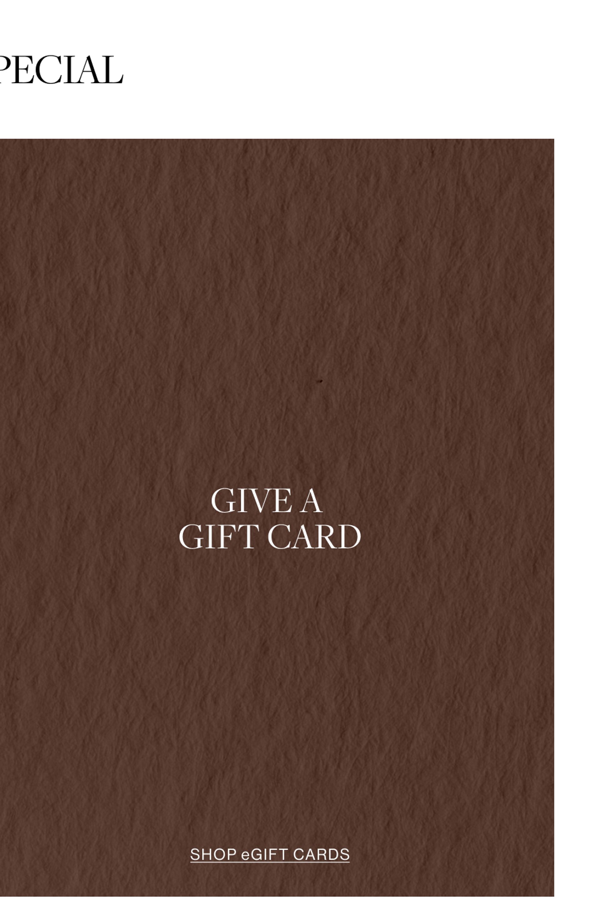 Graphic textured brown image with text overlay: "GIVE A GIFT CARD"