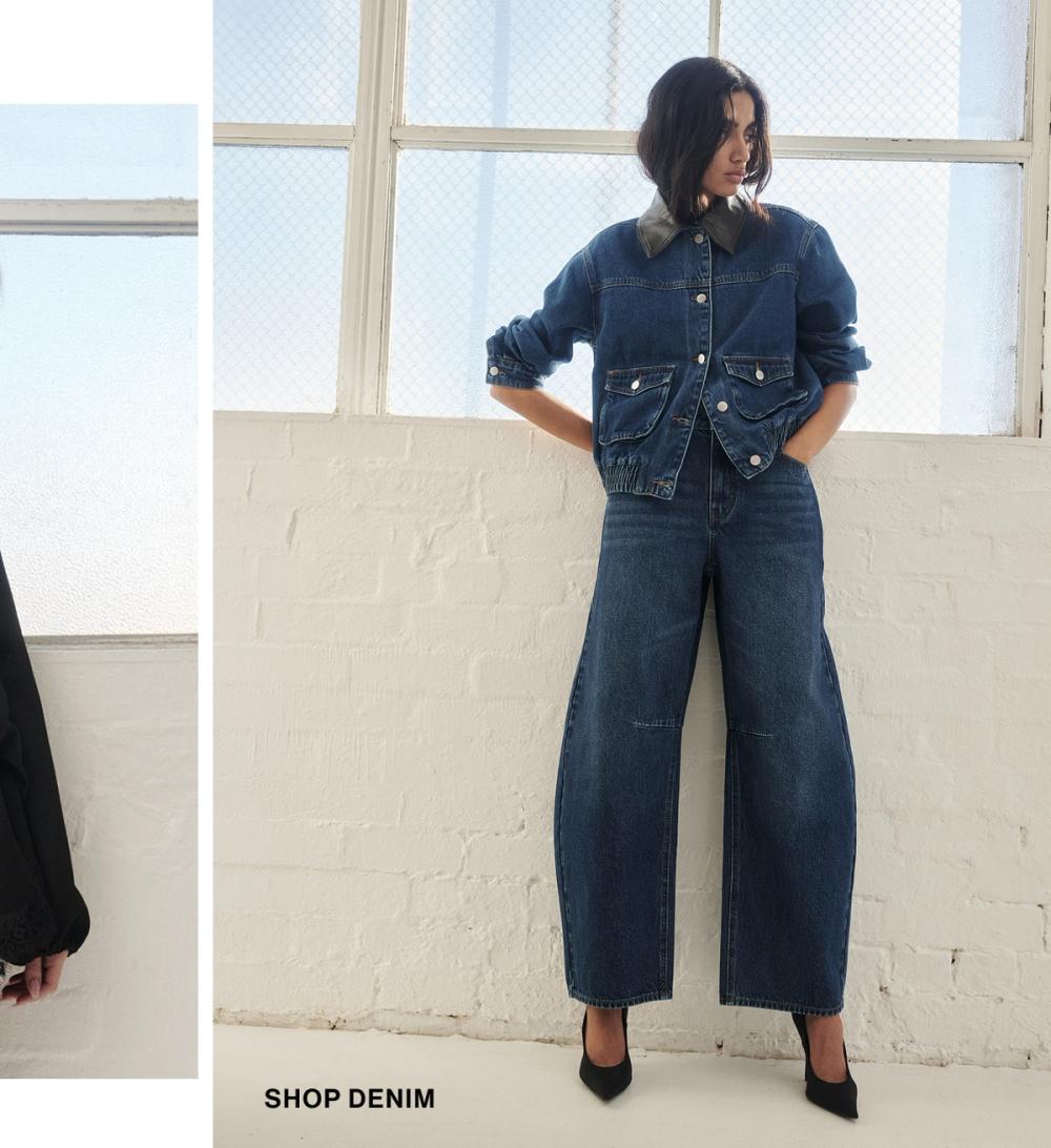 Woman posing in a matching denim set