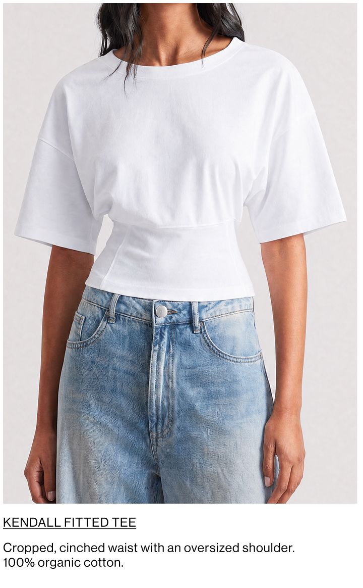 Text that reads Barrel, a statement style that flares out mid-thigh before tapering in.