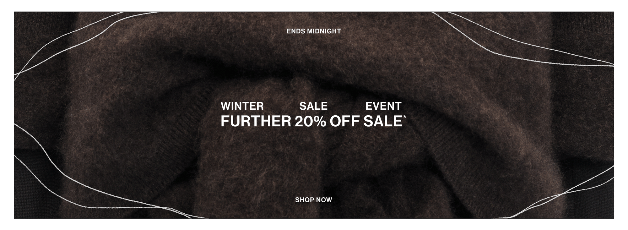 Brown knit texture with text that reads "Winter sale event further 20% off"
