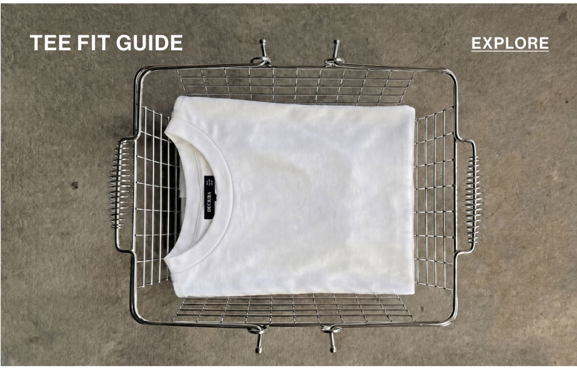 Tshirt in a basket with text overlay tee fit guide