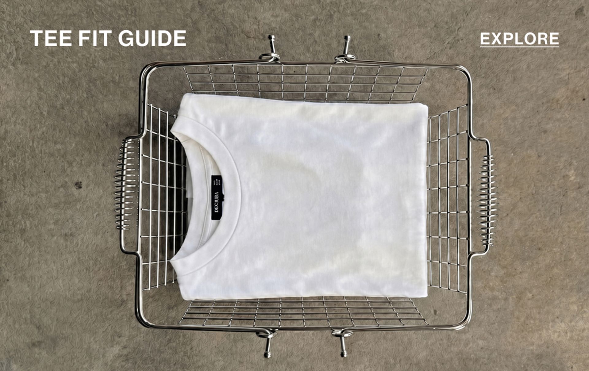 Tshirt in a basket with text overlay tee fit guide