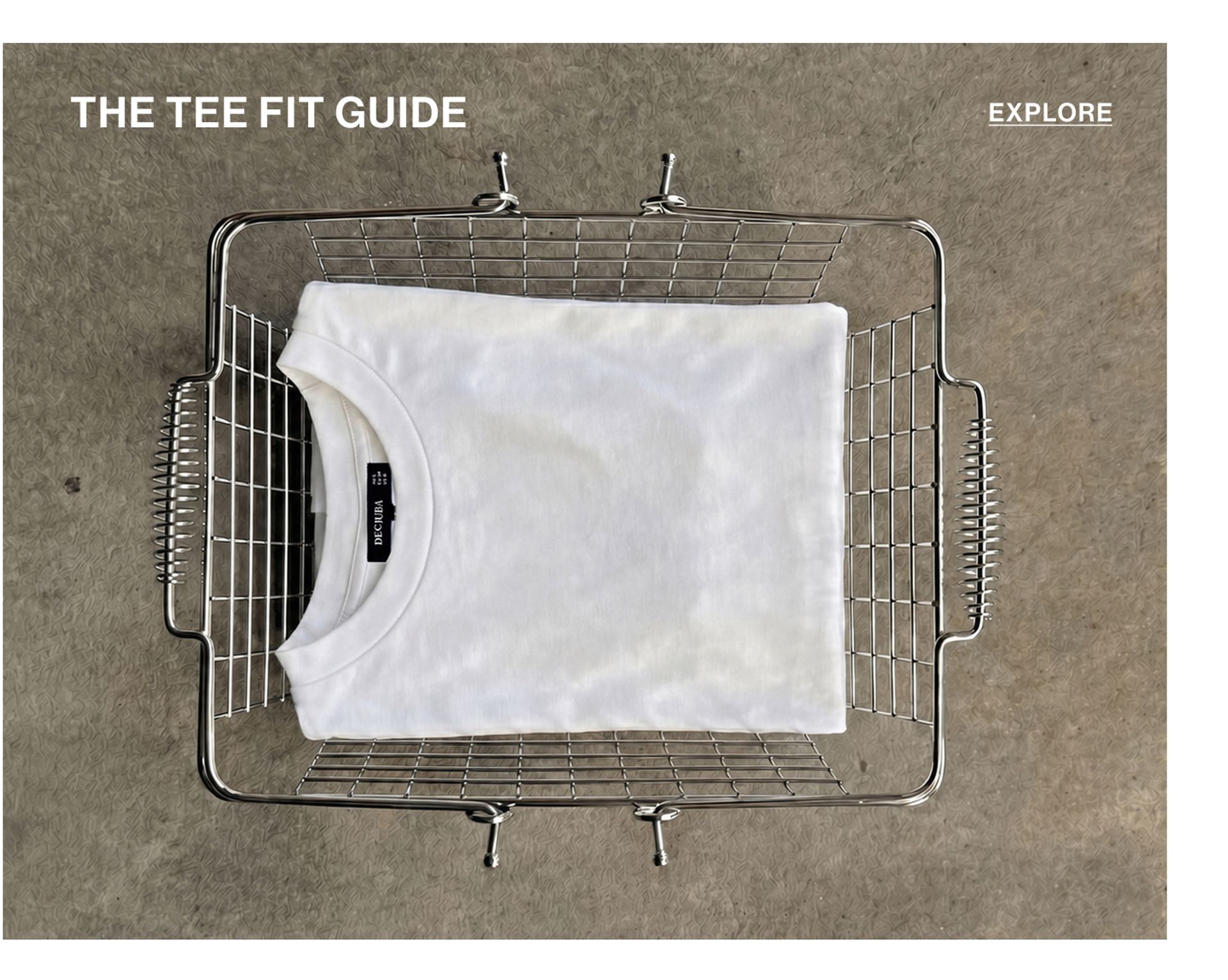 Tshirt in a basket with text overlay tee fit guide