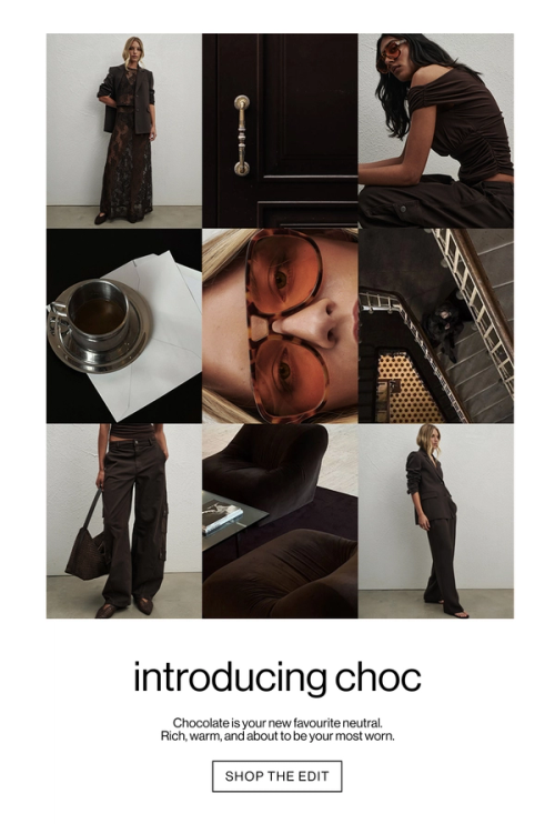 Grid of images of woman in chocolate colour