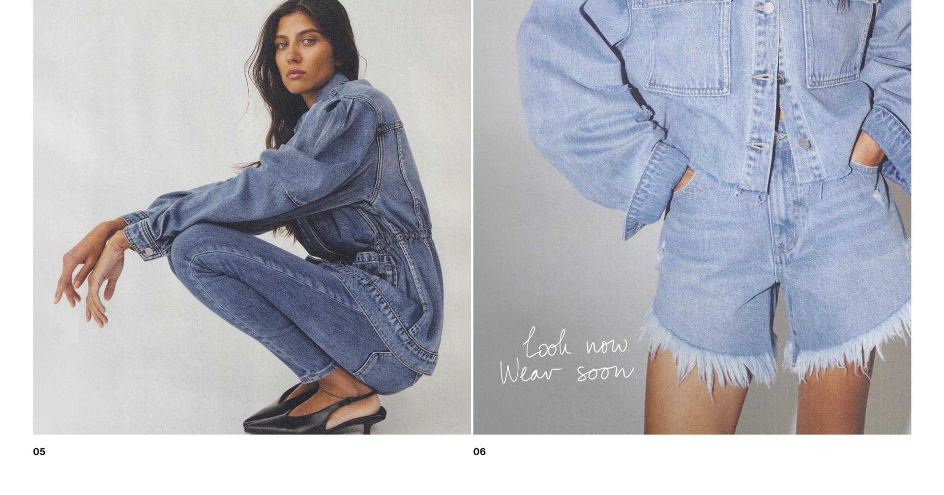 Woman posing in pink denim jacket with text overlay which states "new season, same obsession"