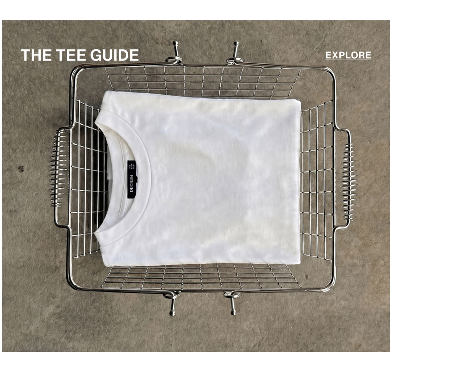 Tshirt in a basket with text overlay tee fit guide