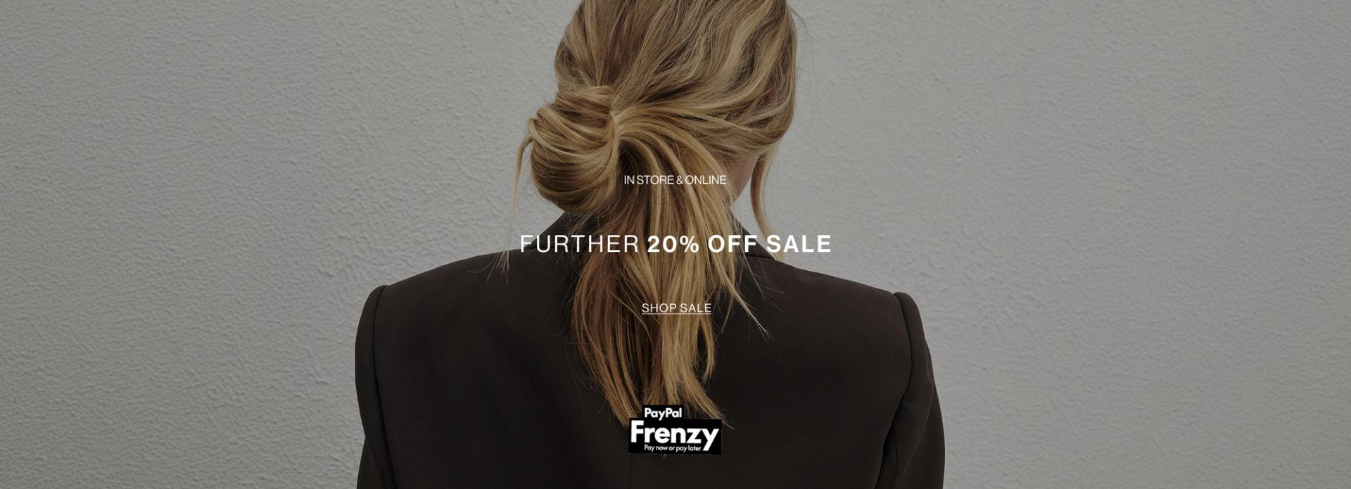Image of the back of a woman. Text reads 'further 20% off sale'