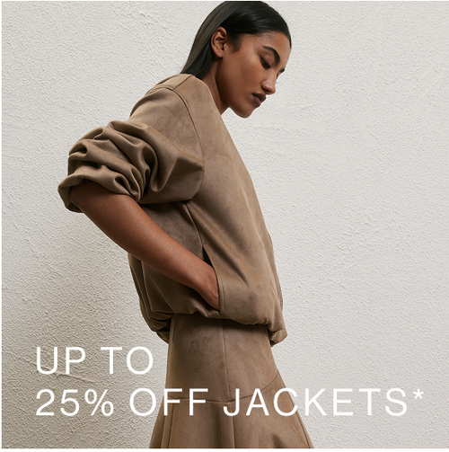 Woman posing in front of a white wall wearing a blue collared knit with text that states "25% off knits"