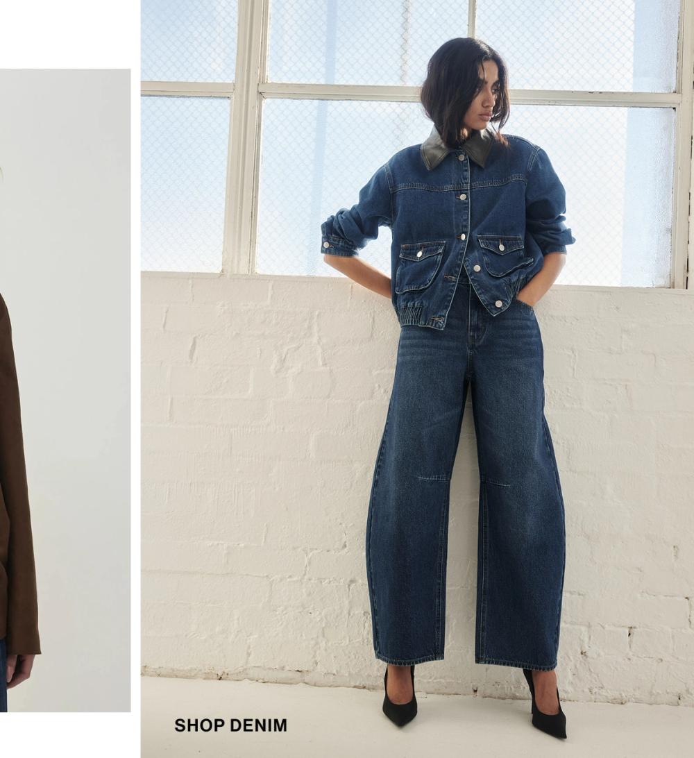 Woman posing in a matching denim set