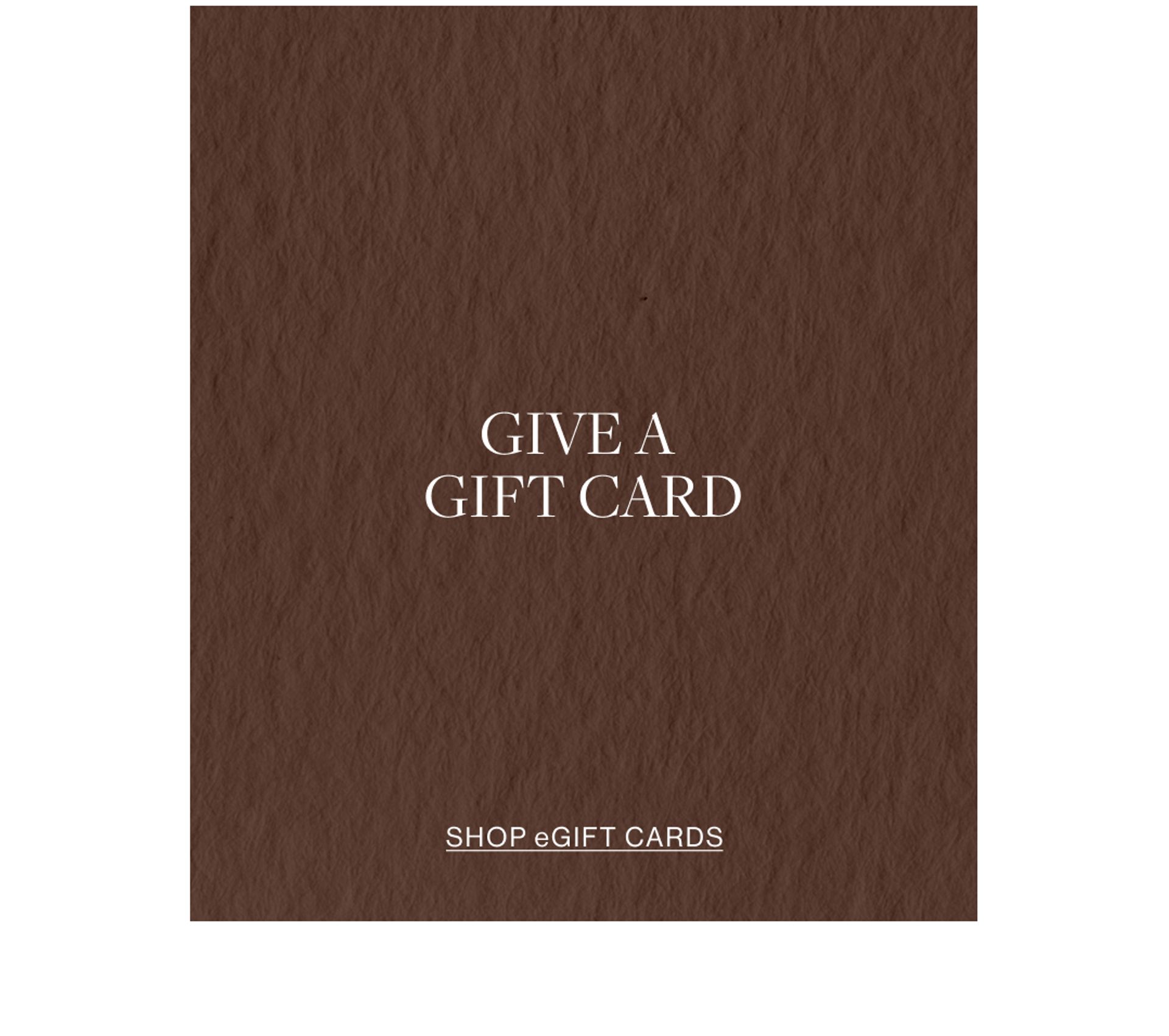 Brown textured background with text overlay which states "Give a gift card, shop eGift cards"